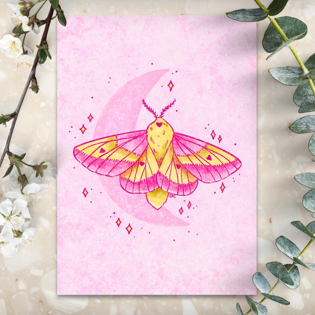 Celestial Pink Moth Art Print | Nature Animal Art Home | Insect Wall ...