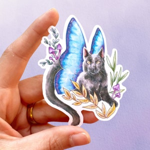 Fairy Cat Mushroom Vinyl Sticker: Cottagecore Fairycore Decor