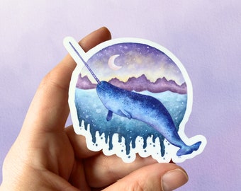 Narwhal Ocean Animal Sticker | Nautical Art Sticker |  Cute Vinyl Sticker