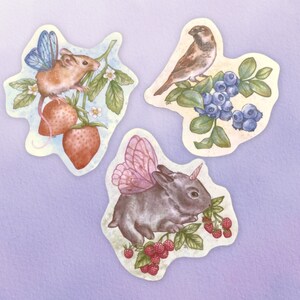 Watercolor Berry Cottagecore Animal Sticker Set | Spring Garden Animal Stickers