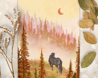 Fall Unicorn Horse Art Print | Fantasy Forest Wall Art |  Fairytale Woodland Home Decor