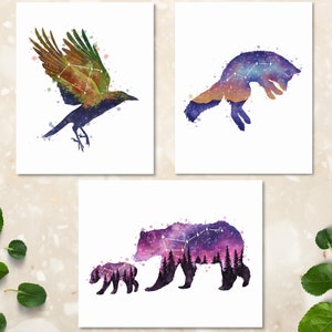 Constellation Animal Gallery Print Set | Cute Celestial Space Wall Decor | Set of 3 Art Prints