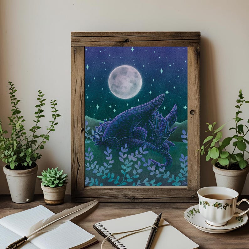 Celestial Dragon Art Print | Whimsigoth Nature Animal Art Home | Forest Creature Wall Decor image 5