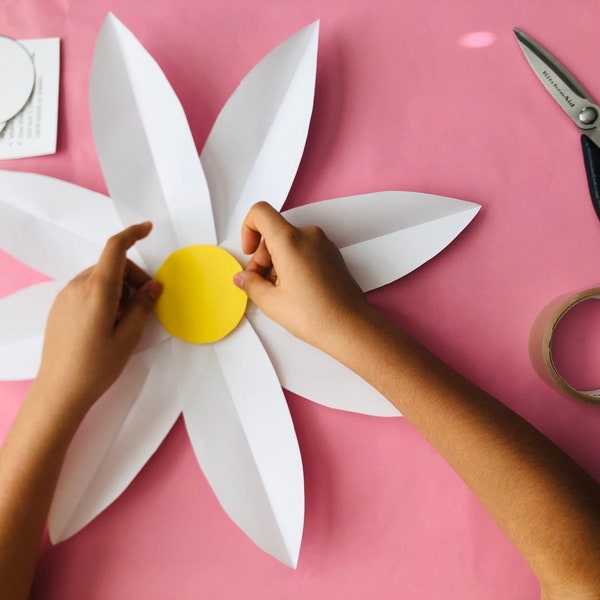 Papieren bloem Daisy sjabloon, afdrukbare PDF - papieren Daisy sjabloon, DIY papier Daisy sjabloon, gigantische papieren bloemen, handgesneden sjabloon