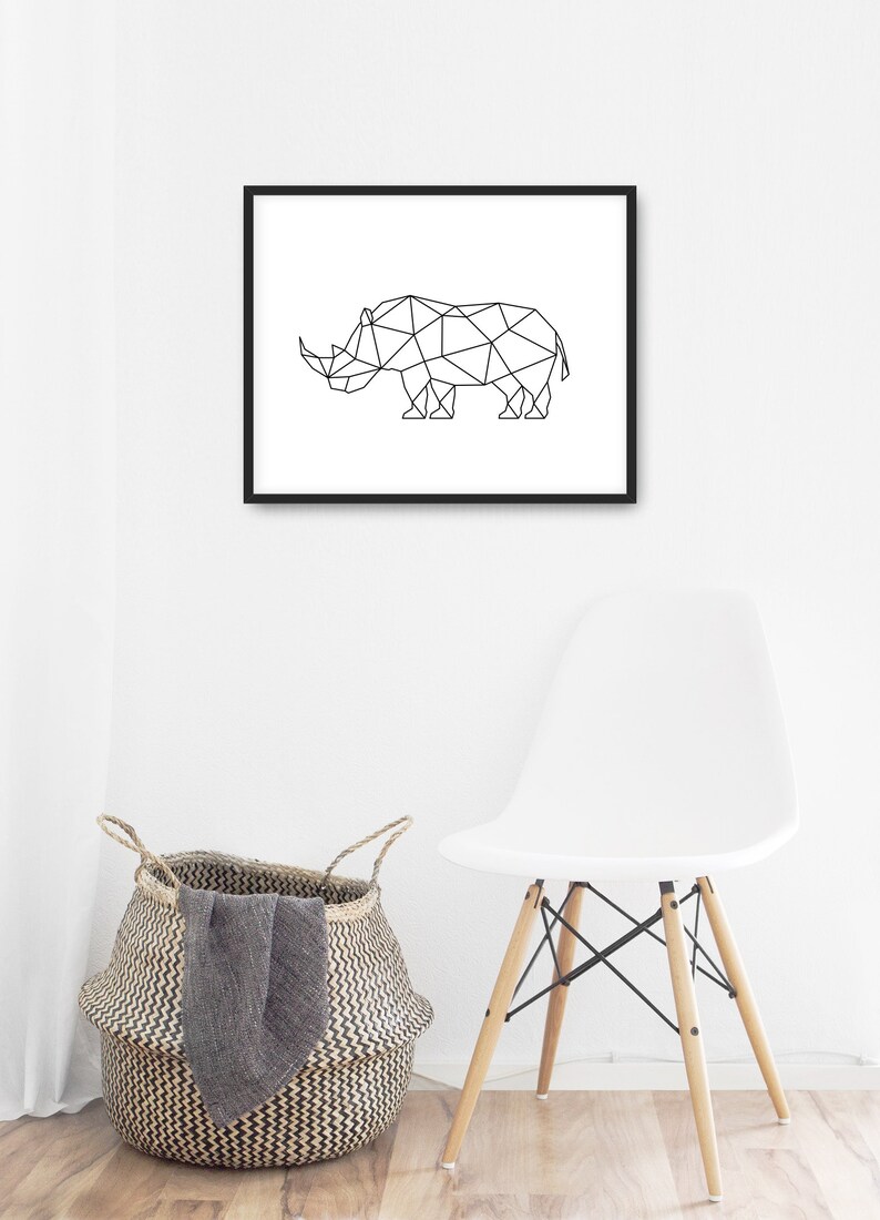 Rhino Geometric Print. Printable Wall Art. Nordic Poster. Etsy