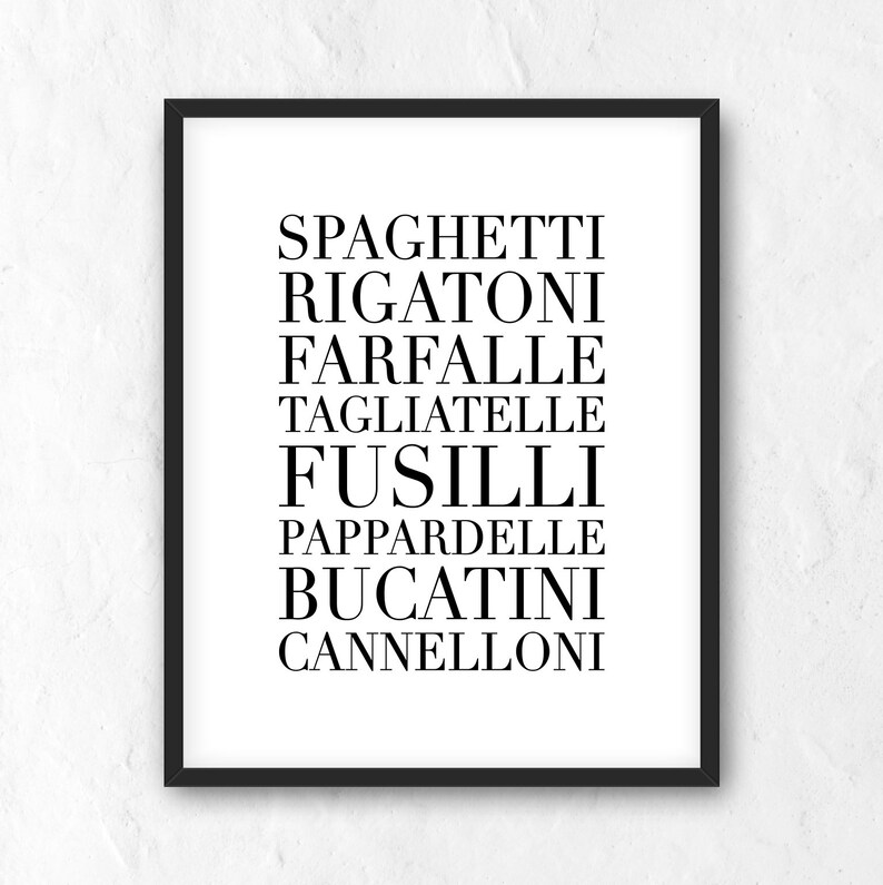 Pasta Types Printable. Typographic Print. Pasta Guide Wall Etsy