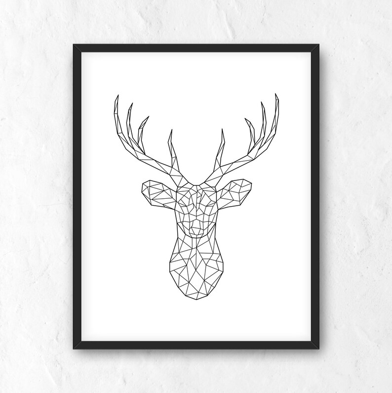 Geometric Deer Head Print. Printable Wall Art. Modern Deer Etsy