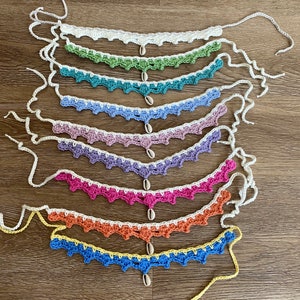 Crochet boho kids choker . Seashell necklace. Crochet choker necklace. Y2K crochet