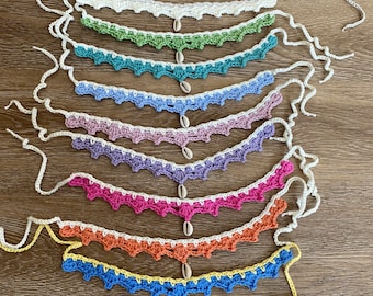 Gargantilla infantil de ganchillo: Collar de conchas marinas estilo boho, algodón Y2K