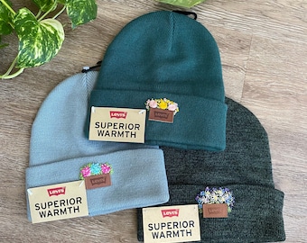 Hand Embroidered Flower Beanie, Custom Floral Hat