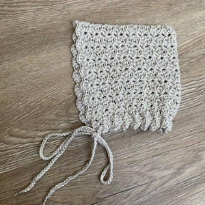 Crochet baby pixie bonnet.