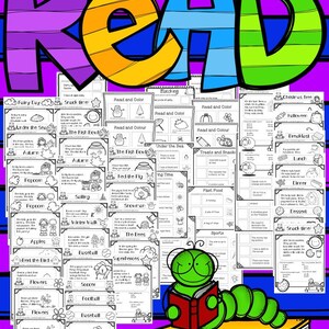 May include: A set of 24 black and white printable worksheets for preschoolers. The worksheets feature various themes, including animals, food, sports, and holidays. The worksheets are designed to help preschoolers learn to read and colour.