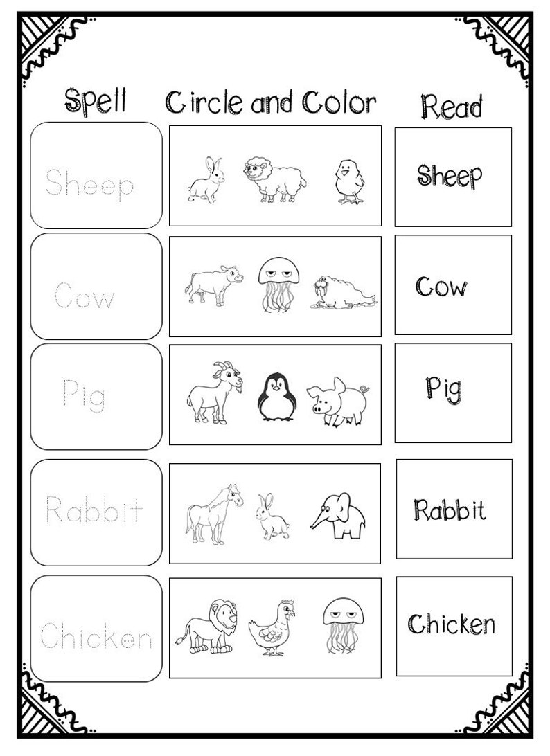 Prek-k on the Farm Worksheets - Etsy
