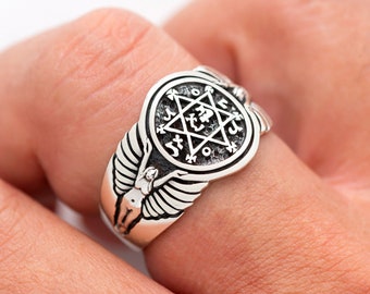 Roi Salomon Sceau de Salomon Étoile de David Bague Judaica en Argent Sterling Unisexe