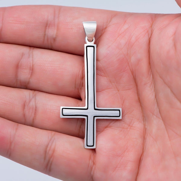 Reversed Inverted St Peter Petrine Cross Sterling Silver 925 Handcrafted Satanic Lucifer Jewelry Pendant