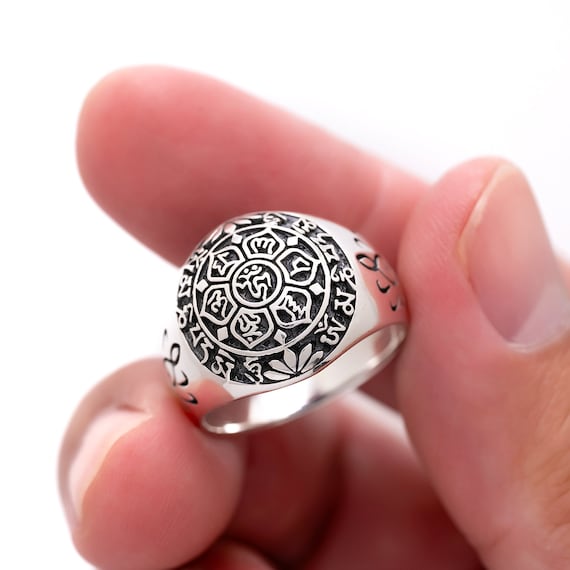 Bague Bouddhiste Tibétaine - Six Mantras - Acier Inoxydable Réglable