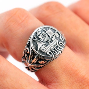 Viking Drakkar Ship Norse Monster Octopus Signet Ring 925 Sterling Silver Jewellery