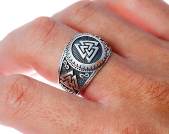 Valknut Signet Icelandic Scandinavian Odin Wikinger Viking Norse Sterling Silver Ring
