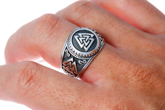 Valknut Signet Icelandic Scandinavian Odin Wikinger Viking Norse Sterling Silver Ring