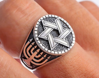 Star of David Chai Menorah 925 Sterling Silver Judaica Solomon Hebrew Ring