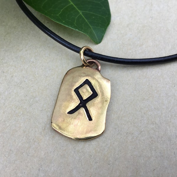 Handcrafted Bronze Rune Odal Othala Futhark Letter Antique Finish Runic Pendant