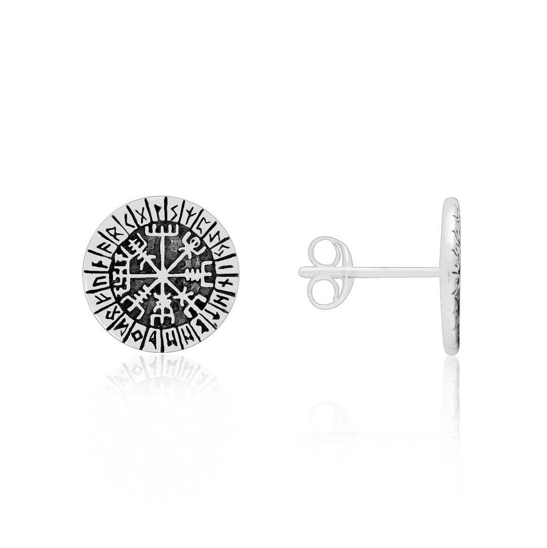 Viking Vegvisir Compass Elder Futhark Rune Stainless Steel Pendant Necklace