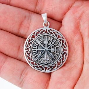 Vegvisir Viking Compass Celtic Knots Handcrafted Sterling Silver 925 Pendant