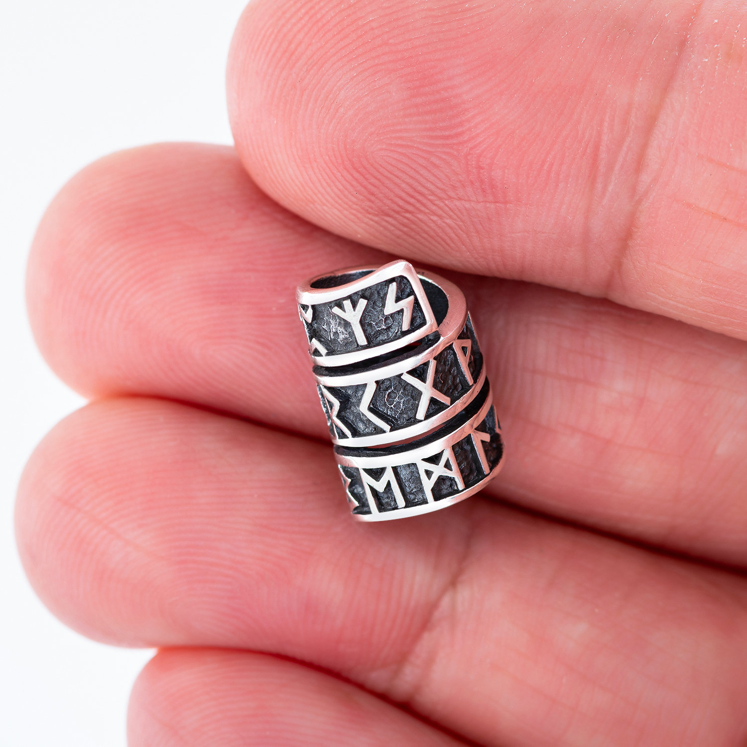 Viking Futhark Runes Sterling Silver 925 Handcrafted Pagan Beard Hair Bead Dreadlocks