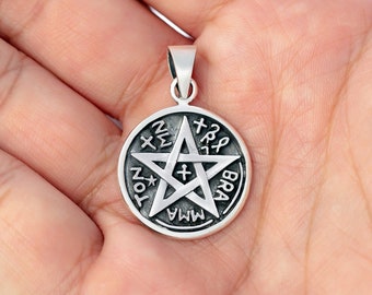 925 Sterling Silver Handcrafted Tetragrammaton Pentagram Pentacle Solid Charm Pendant