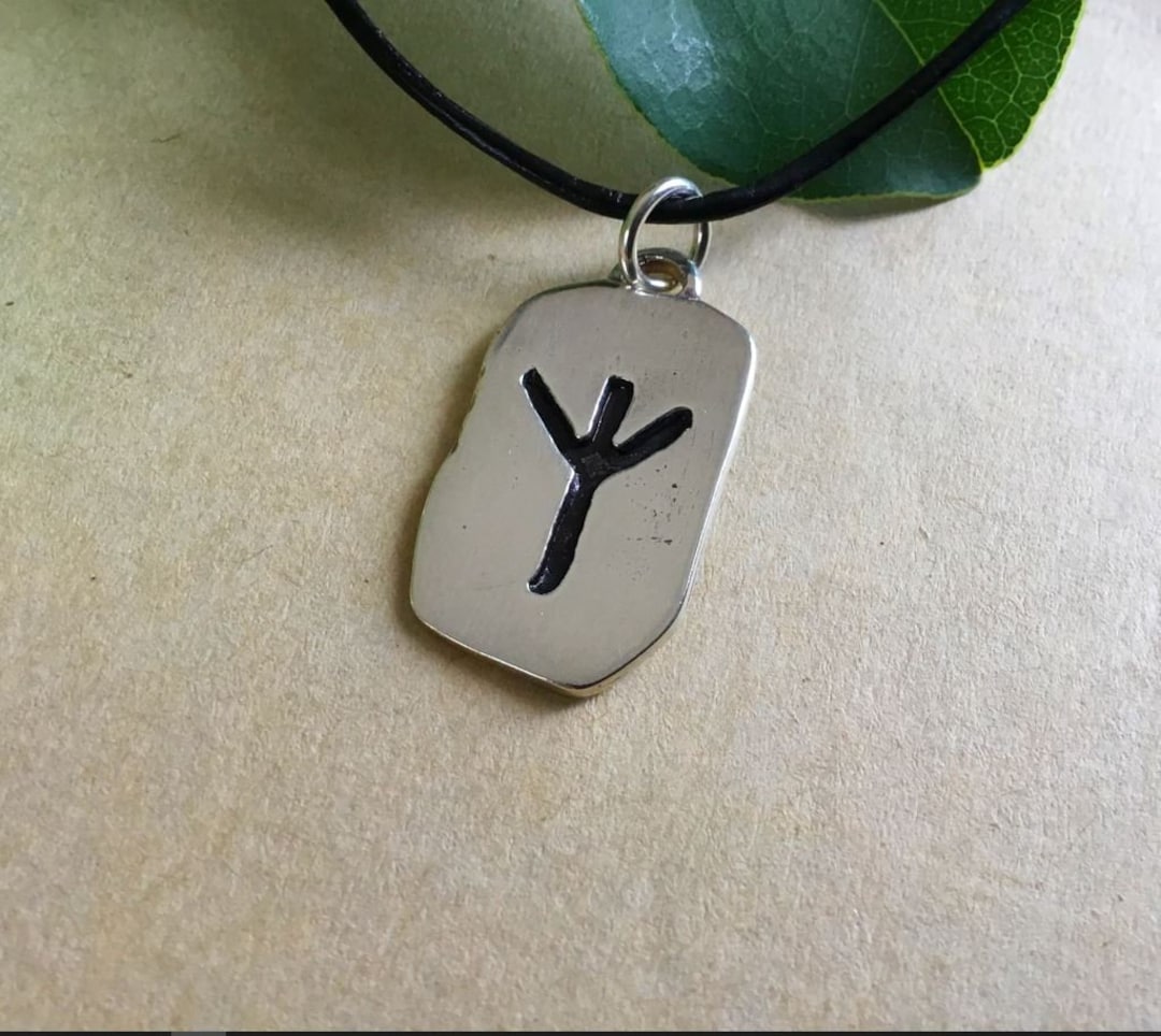 Runic Pendant Viking Runic Algiz Futhark Letter Sterling Silver 925 Antique Finish ...