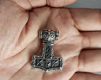 Viking Thor Hammer Mjölnir Mjolnir Wikinger Norse Runes Runen Futhark Sterling Silver Amulet Pendant