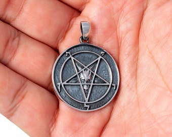 Sigil of Baphomet Satan Inverted Pentagram Sterling Silver 925 Handcrafted Satanic Occult Pendant