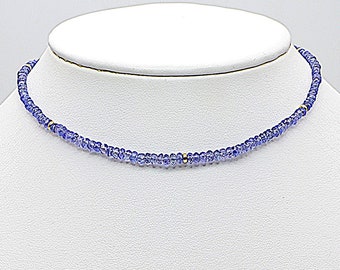 Faceted Tanzanite Bead Necklace, Adjustable Length, Stack Necklace, 14k Yellow Gold