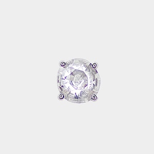 White Zircon Single Stud Earring, Set in 14k White Gold