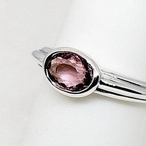 A sterling silver tribute to the East West Stack Ring! Bezel Set Pink Tourmaline, Oval Cut, 2.0 carat, October Birthstone