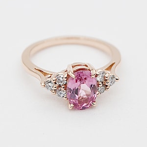 Pink Spinel Diamond Ring, 14K Rose Gold, Engagement Ring, Statement Ring, Made in New York City
