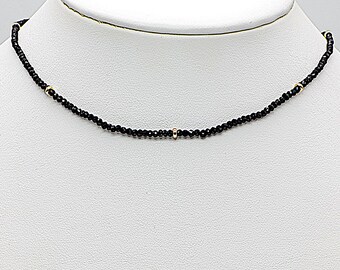 Black Spinel Adjustable Length Necklace, 14k Yellow Gold , Layer Necklace