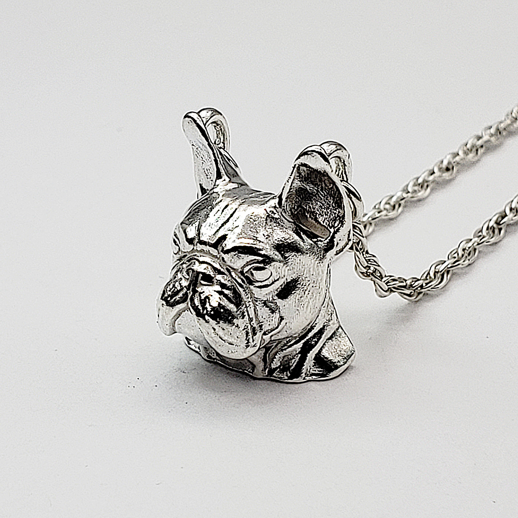 French Bulldog Necklace, small size, A sterling silver tribute to the French Bulldog!