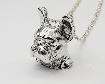 French Bulldog Necklace, large size, A sterling silver tribute to the French Bulldog!