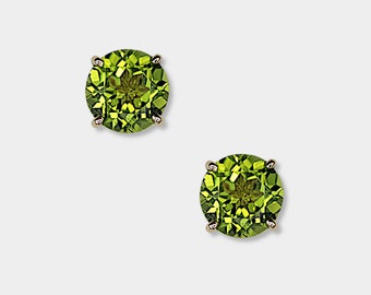 Pendientes de peridoto, oro amarillo de 14k, corte brillante, peridoto es la piedra natal de agosto