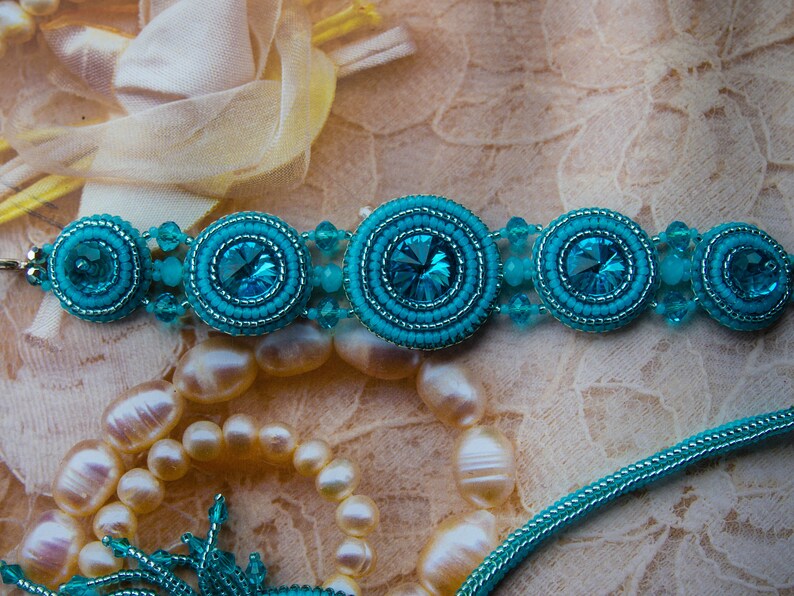 Turquoise blue beaded rope set Ethnic bracelet and necklace with pendant beaded
