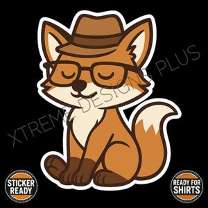 Clipart de zorro papá genial PNG, animal hipster del bosque con gafas, sombrero, lindo bosque, descarga digital para tarjetas del Día del Padre, manualidades