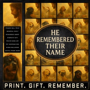 Jesus & Dog Memorial Art Prints: Christian Pet Sympathy Gift (PNG Set Digital Download