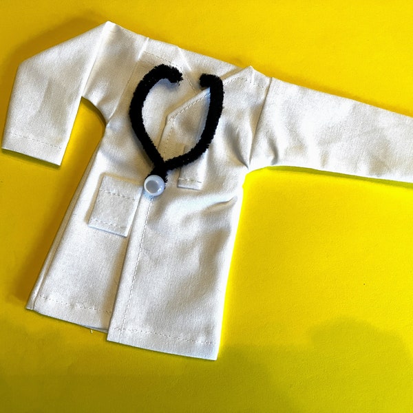 Elf Dr lab coat with stethoscope for elf dolls, accessories, doctor, uniform, outfit, costume, doll clothing