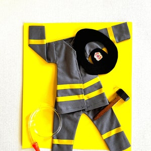 Elf Fireman  uniform with axe and hose set,  for elf dolls, doll clothing, accessories, outfit, costume