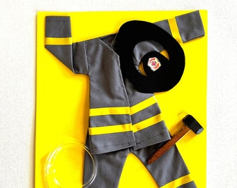 Elf Fireman  uniform with axe and hose set,  for elf dolls, doll clothing, accessories, outfit, costume