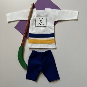 Elf Hockey top and shorts with hockey stick set for elf dolls, doll clothing, uniform, costume, outfit, accessories