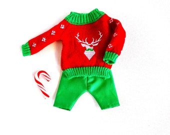 Conjunto de suéter y shorts de elfo, atuendo, Navidad, ropa de muñeco de elfo, disfraz, accesorios