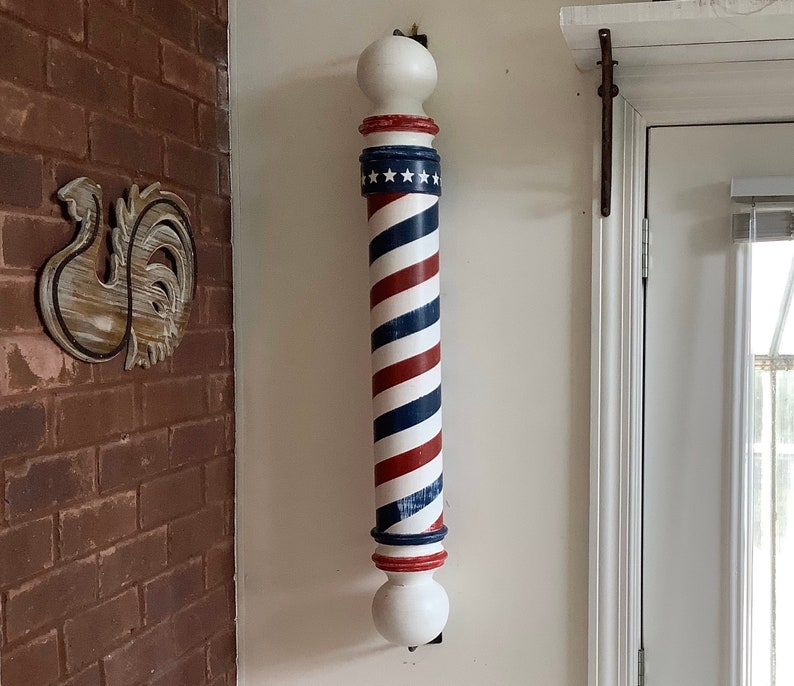 Barber pole Stars and Stripes design hand turned from Etsy