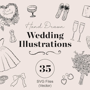 35 Hand Drawn Wedding Icons | SVG vector files | Wedding Clip Art Illustrations | Line Art Icons | Digital Download for Canva and More